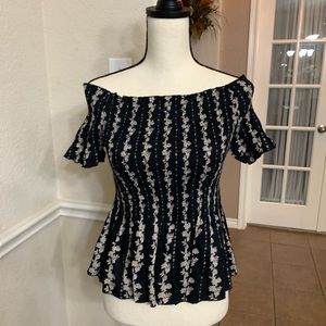 Japna black/tan print cold shoulder top